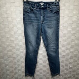 Good American Good Waist High Rise Jeans Step Raw Hem Size 10/ 30 Medium Wash